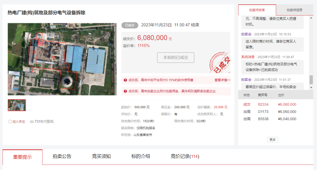 熱電廠(chǎng)拆除權(quán)拍賣(mài)引熱潮，溢價(jià)率1116%
